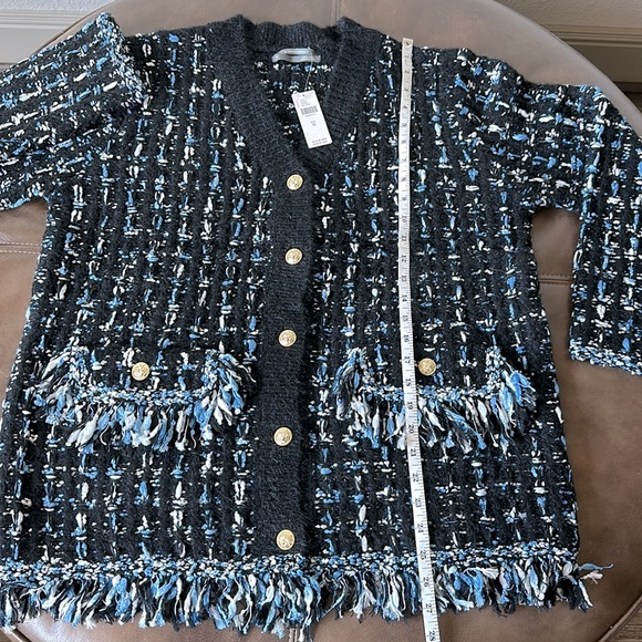 Anthropologie Tweed Fringe Cardigan Sweater Size M - Picture 6 of 8